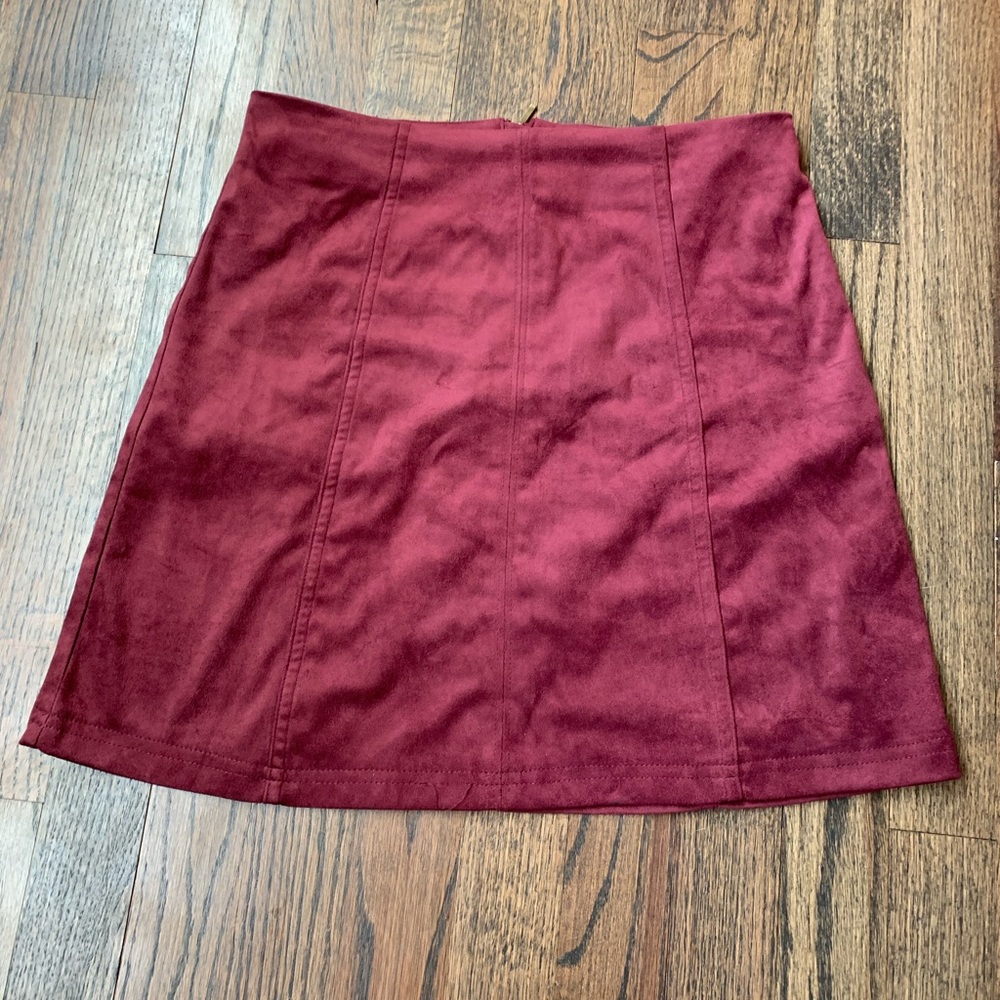 Francesca’s maroon suede skirt